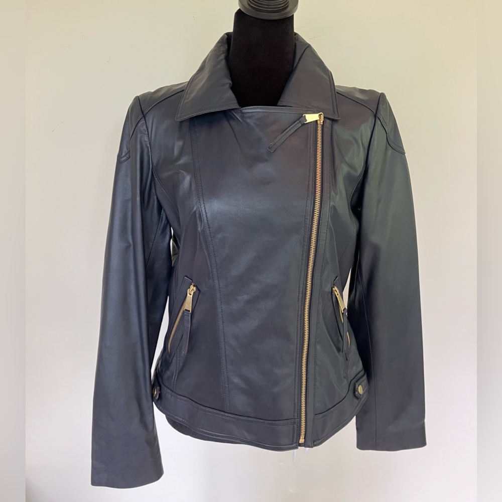 Neiman Marcus Black Leather Moto Jacket Women’s Medium